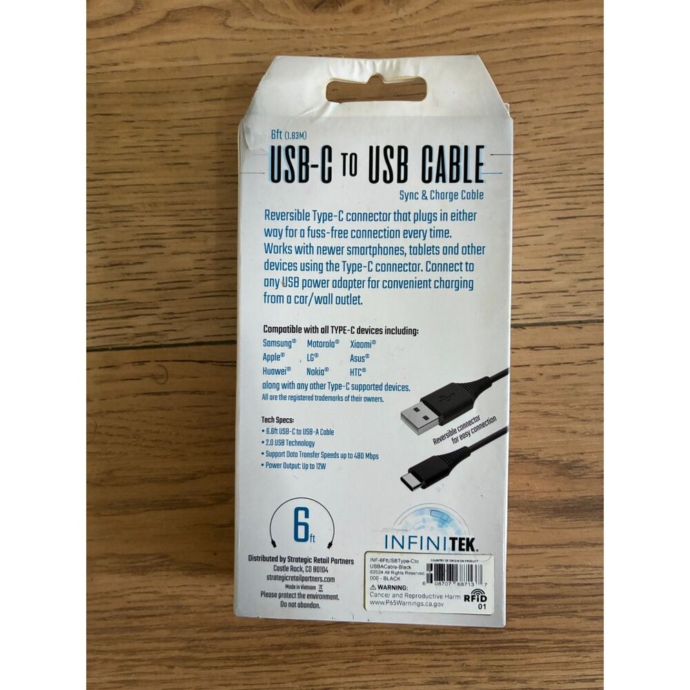 INFINITEK USB-C to USB-A Cable Bundle 6ft + 4ft Sync & Charge Cables (2-Pack)